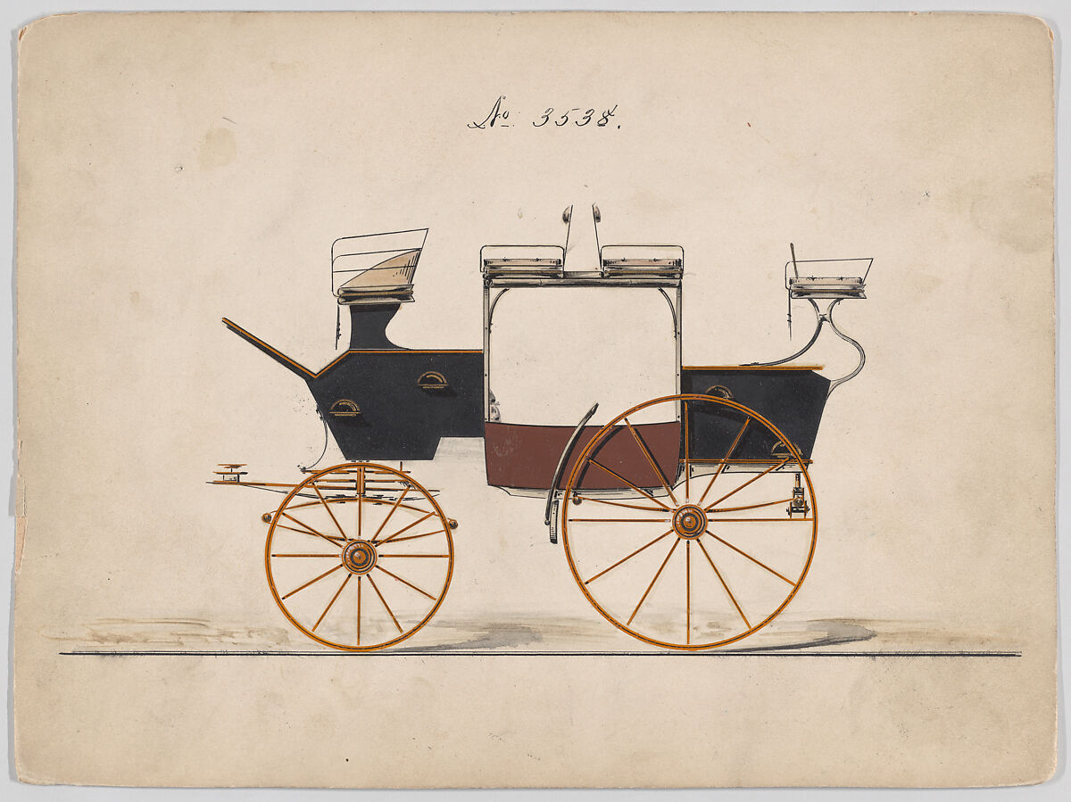 Design for Skeleton Coach (?), no. 3538, Brewster &amp; Co. (American, New York), Pen and black ink, watercolor and gouache with gum arabic 