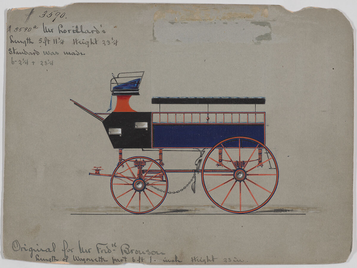 Design for Wagonette Break, no. 3590, Brewster &amp; Co. (American, New York), Pen and black ink, watercolor and gouache with gum arabic 