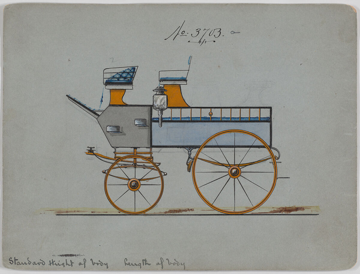 Design for Wagonette Break, no. 3703a, Brewster &amp; Co. (American, New York), Graphite, pen and black ink, watercolor and gouache with gum arabic 