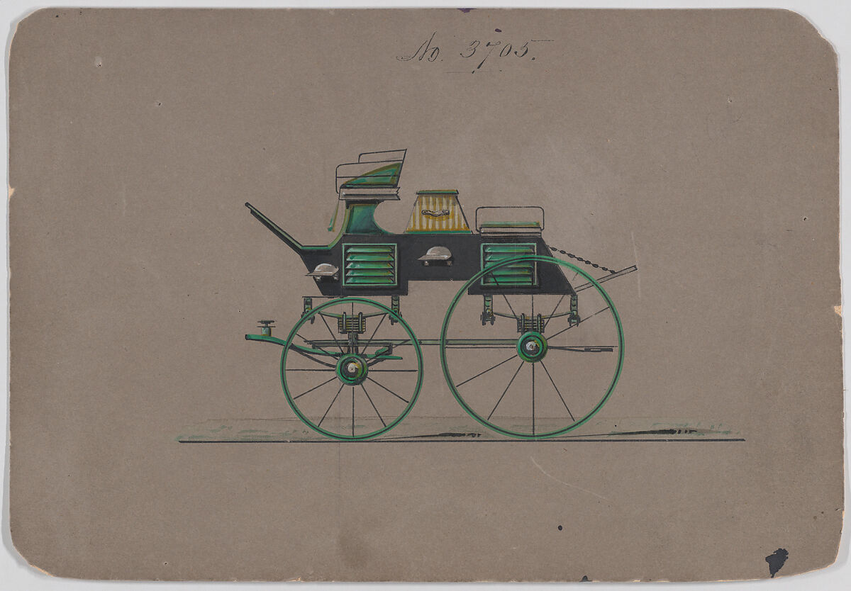 Four Wheel Dog Cart .# 3705, Brewster &amp; Co. (American, New York), Pen, black ink watercolor and gouache with gum arabic 
