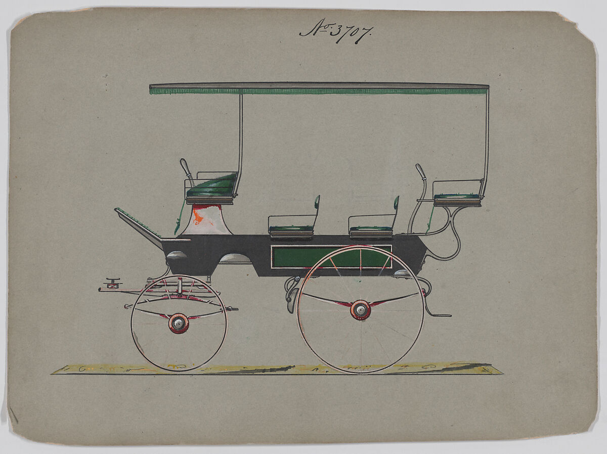 Design for Canopy Top Wagon, no. 3707, Brewster &amp; Co. (American, New York), graphite, pen and black ink, watercolor and gouache 
