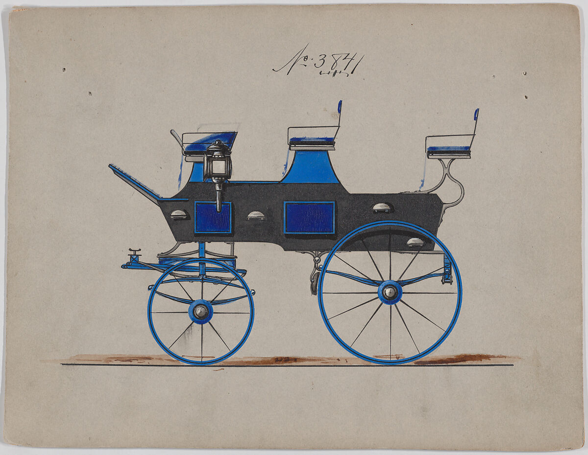Design for Roof Seat Break, no. 3841, Brewster &amp; Co. (American, New York), graphite, pen and black ink, watercolor and gouache with gum arabic 