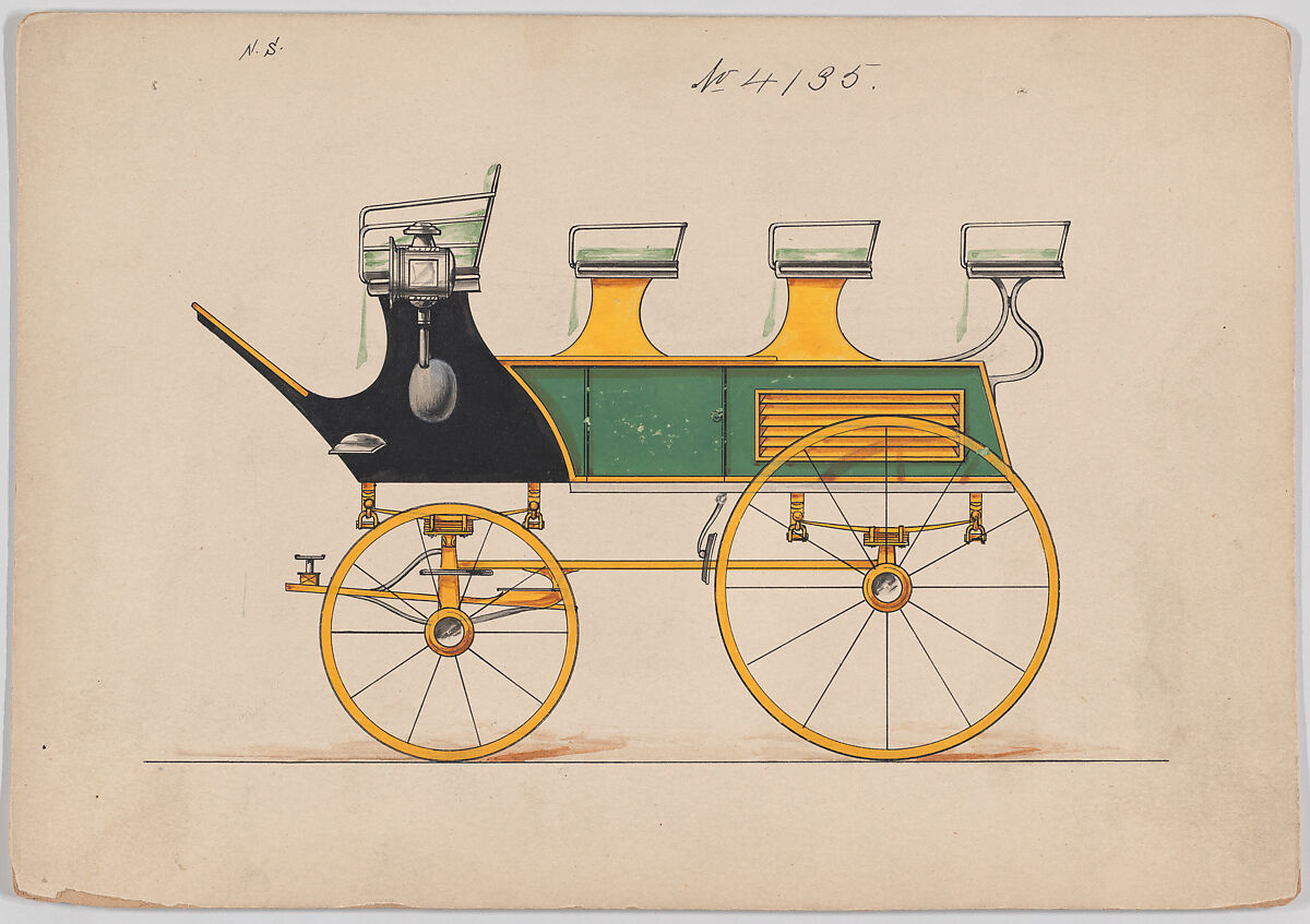 Design for Roof Seat Break, no. 4135, Brewster &amp; Co. (American, New York), Pen and black ink, watercolor and gouache 