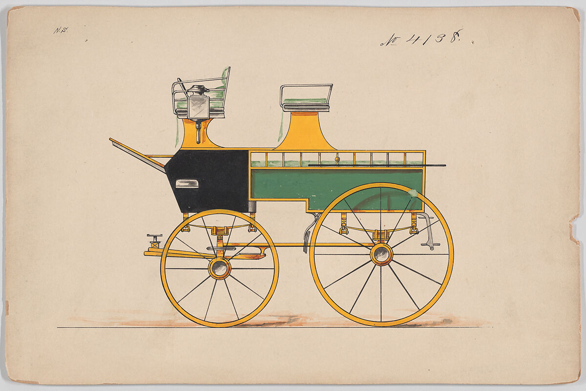 Design for Wagonette Break, no. 4138, Brewster &amp; Co. (American, New York), Pen and black ink, watercolor and gouache 