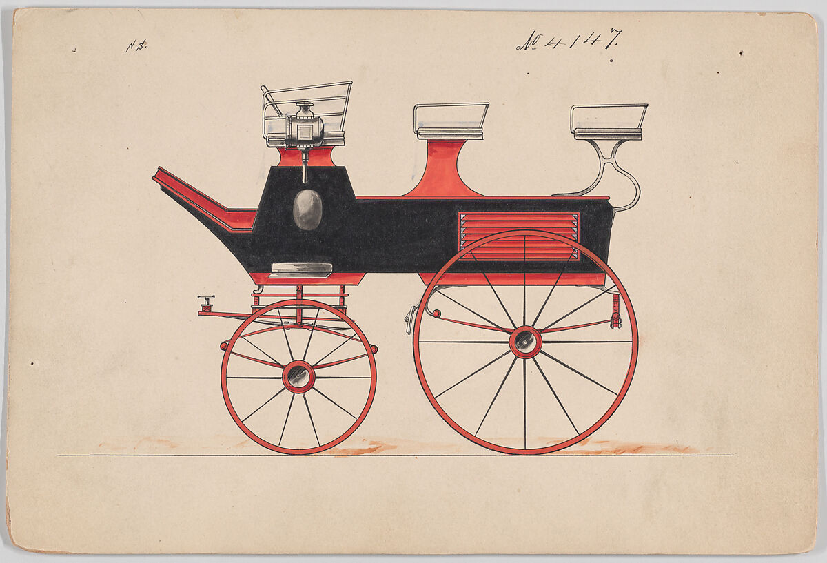 Design for Roof Seat Break, no. 4147, Brewster &amp; Co. (American, New York), Pen and black ink, watercolor and gouache 