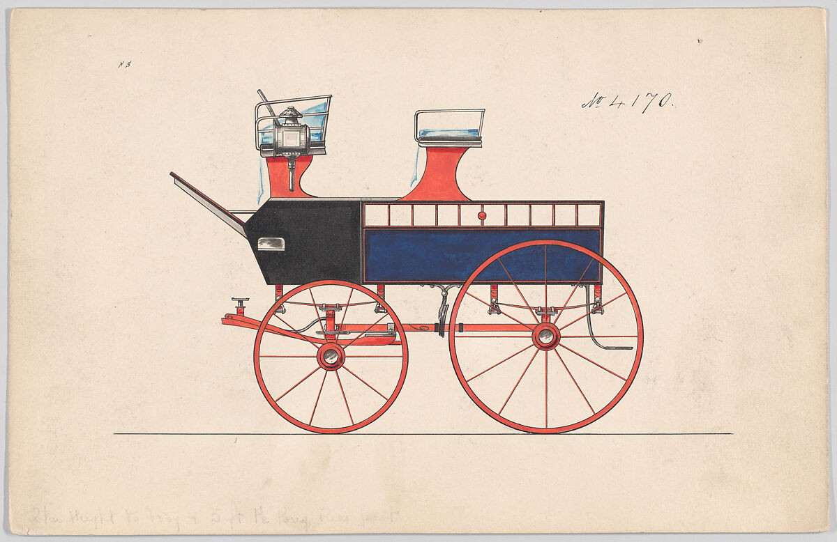 Design for Wagonette Break, no. 4170, Brewster &amp; Co. (American, New York), graphite, pen and black ink, watercolor and gouache 