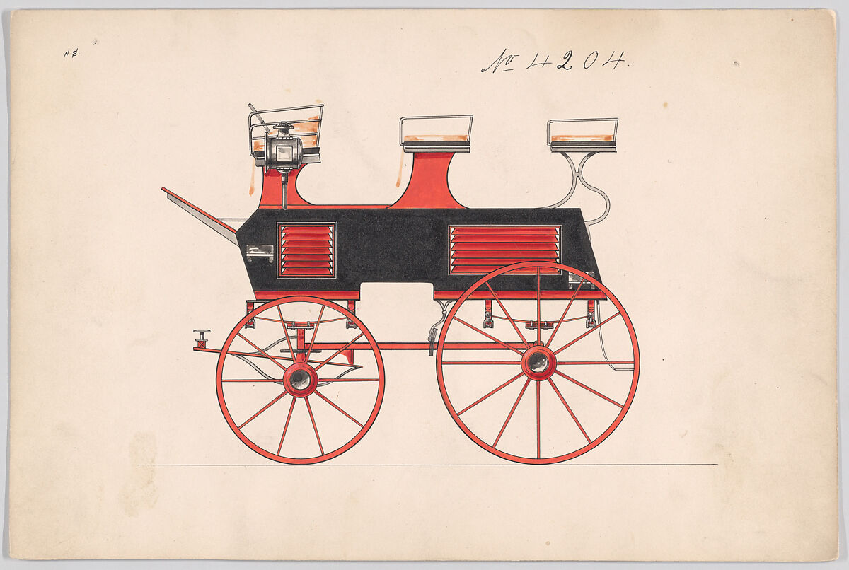 Design for Roof Seat Break, no. 4204, Brewster &amp; Co. (American, New York), Pen and black ink, watercolor and gouache 