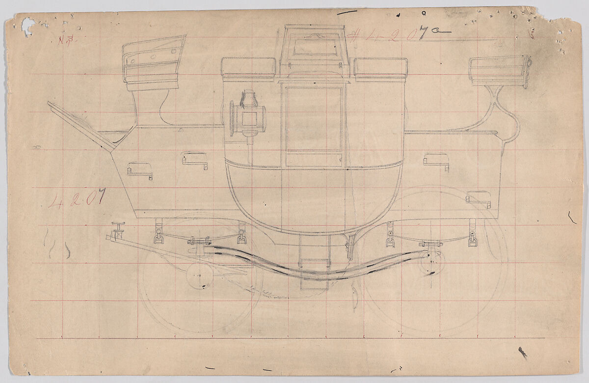 Design for Park Drag, no. 4207a, Brewster &amp; Co. (American, New York), Graphite with red ink 