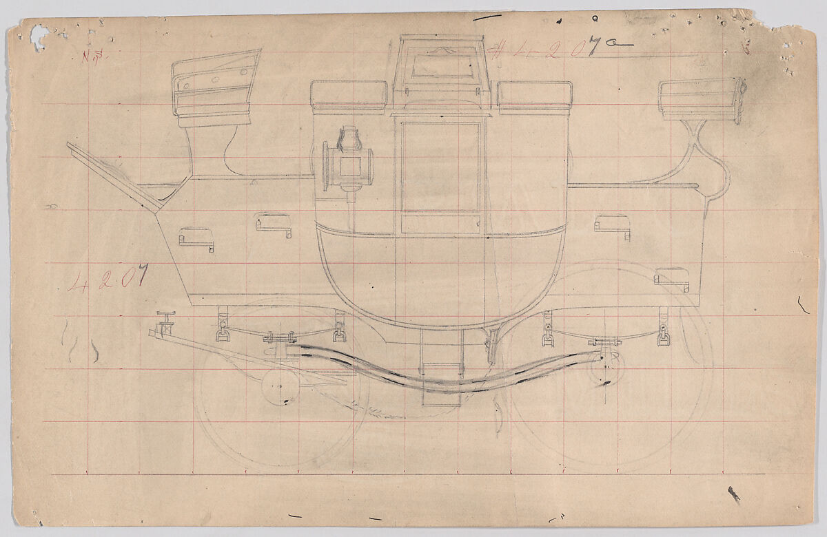 Park Drag #4207a, Brewster &amp; Co. (American, New York), Graphite with black ink details on perch 