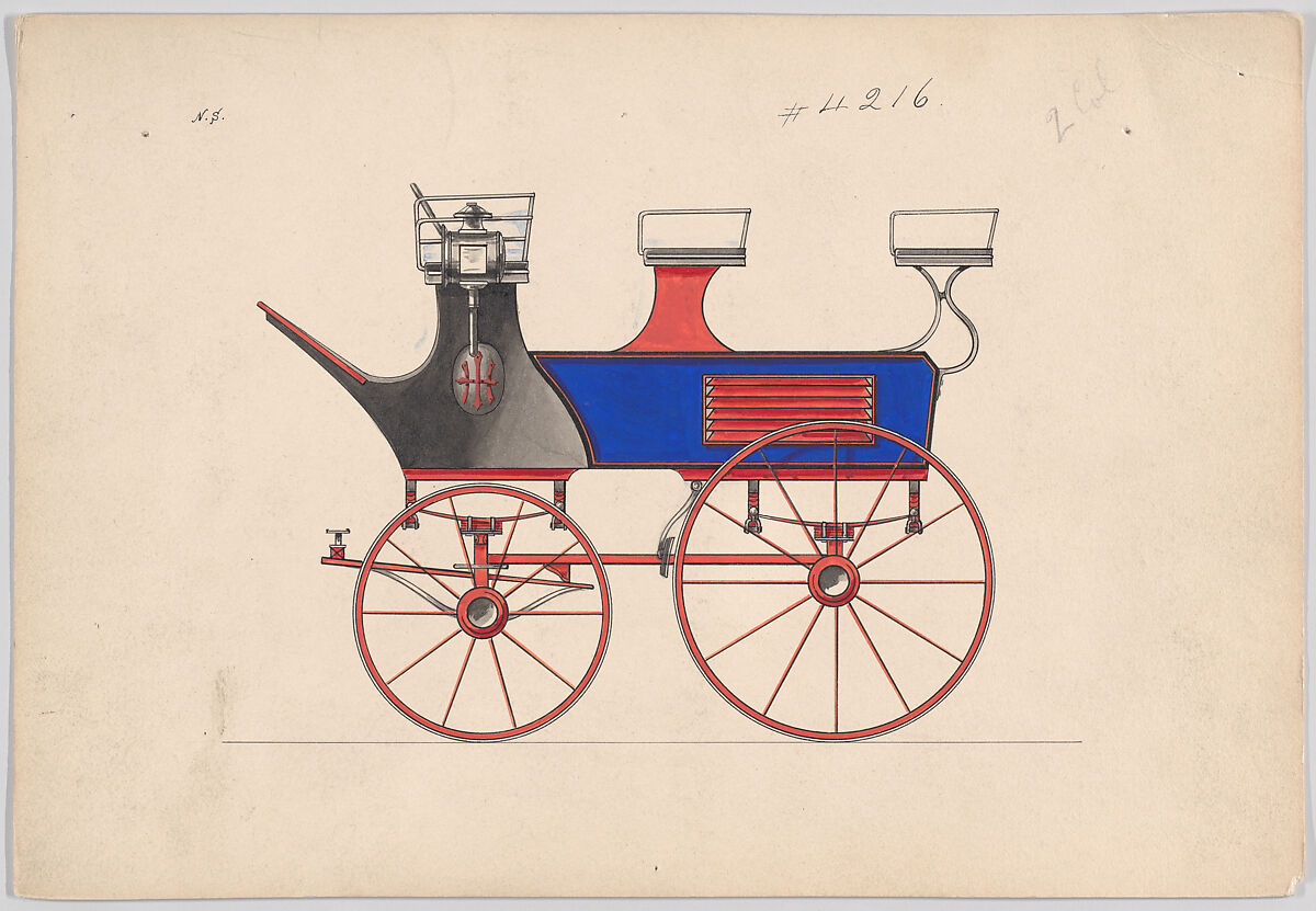 Design for Roof Seat Demi Break, no. 4216, Brewster &amp; Co. (American, New York), Pen and black ink, watercolor and gouache 
