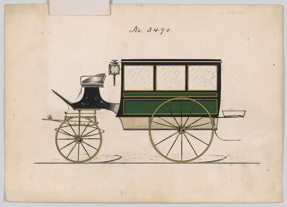 Design for Omnibus or Wagonette, no. 3490, Brewster &amp; Co. (American, New York), pen and black ink, watercolor and gouache with gum arabic