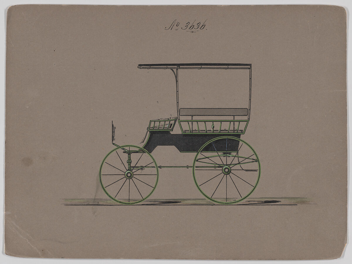 Design for Omnibus or Wagonette, no. 3636, Brewster &amp; Co. (American, New York), Pen and black ink, watercolor and gouache with gum arabic 