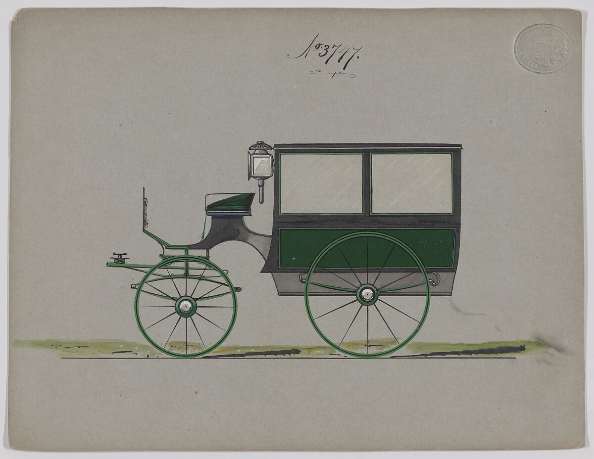 Design for Omnibus or Wagonette, no. 3747, Brewster &amp; Co. (American, New York), Graphite, pen and black ink, watercolor and gouache with gum arabic 