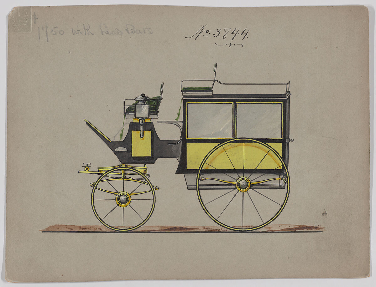 Design for Omnibus or Wagonette, no. 3844, Brewster &amp; Co. (American, New York), Pen and black ink, watercolor and gouache with gum arabic 