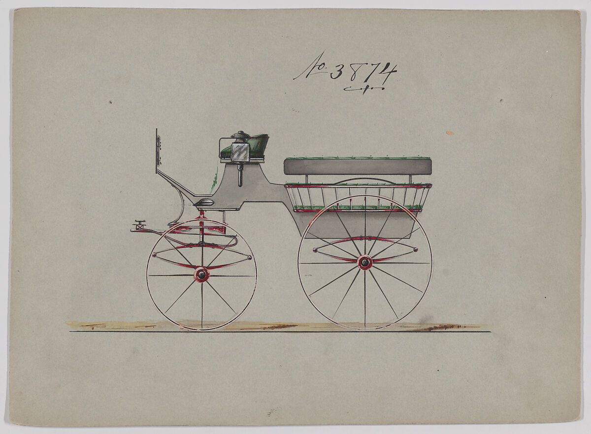 Design for Omnibus or Wagonette, no. 3874, Brewster &amp; Co. (American, New York), Pen and black ink, watercolor and gouache with gum arabic 