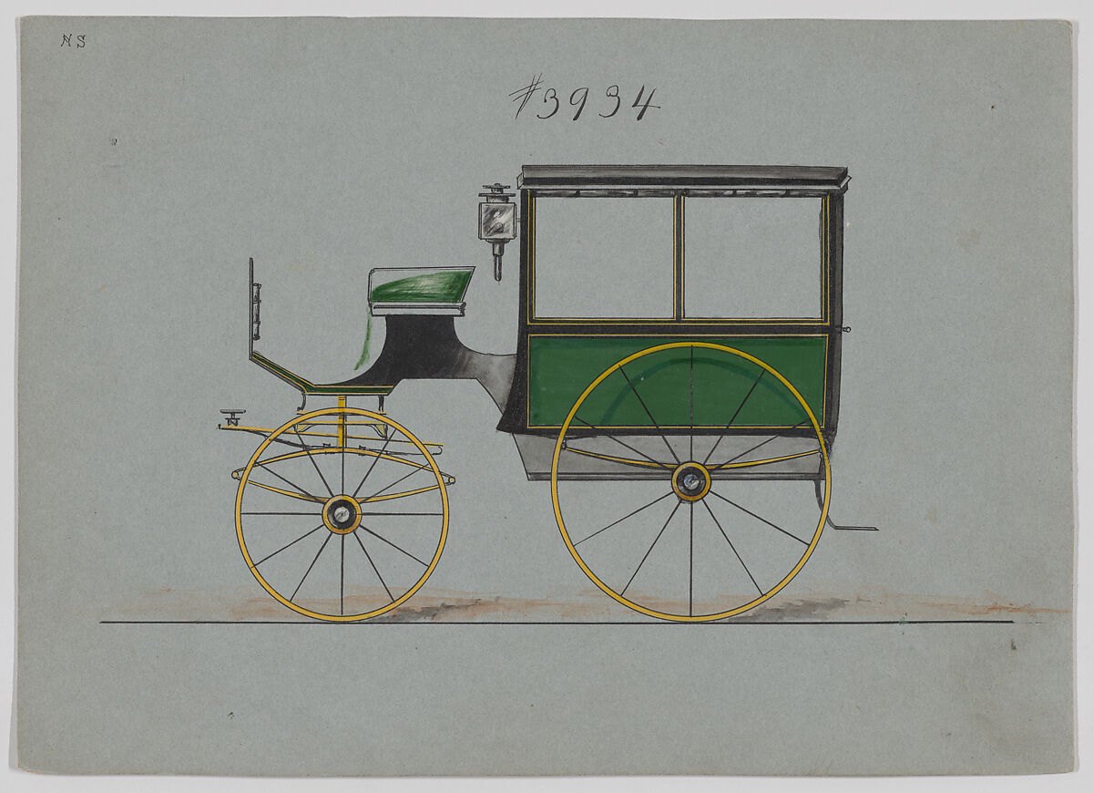 Design for Omnibus or Wagonette, no. 3934, Brewster &amp; Co. (American, New York), Pen and black ink, watercolor and gouache , with gum arabic 