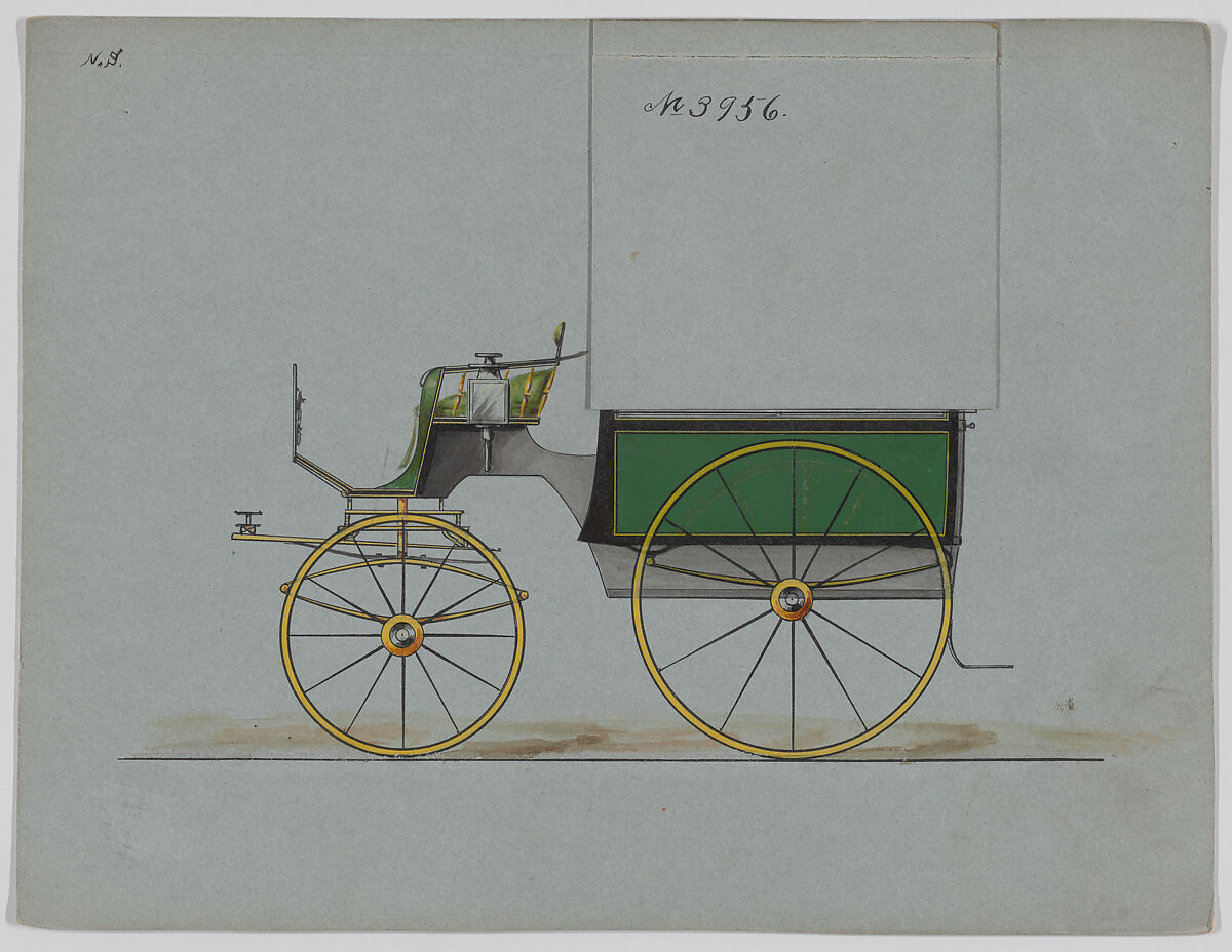 Design for Omnibus or Wagonette, no. 3956, Brewster &amp; Co. (American, New York), Pen and black ink, watercolor and gouache, with gum arabic 