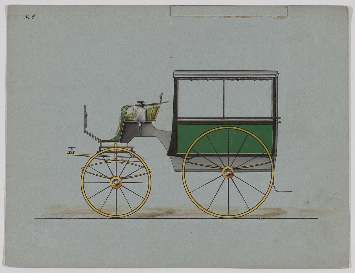 Design for Omnibus or Wagonette, no. 3956, Brewster &amp; Co. (American, New York), Pen and black ink, watercolor and gouache, with gum arabic