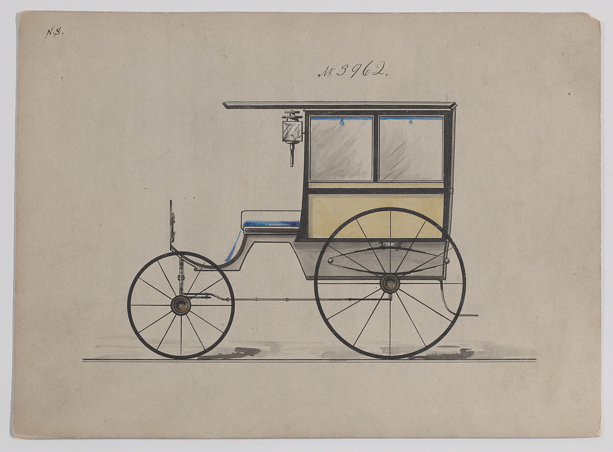 Design for Omnibus or Wagonette, no. 3962, Brewster &amp; Co. (American, New York), Pen and black ink, watercolor and gouache 