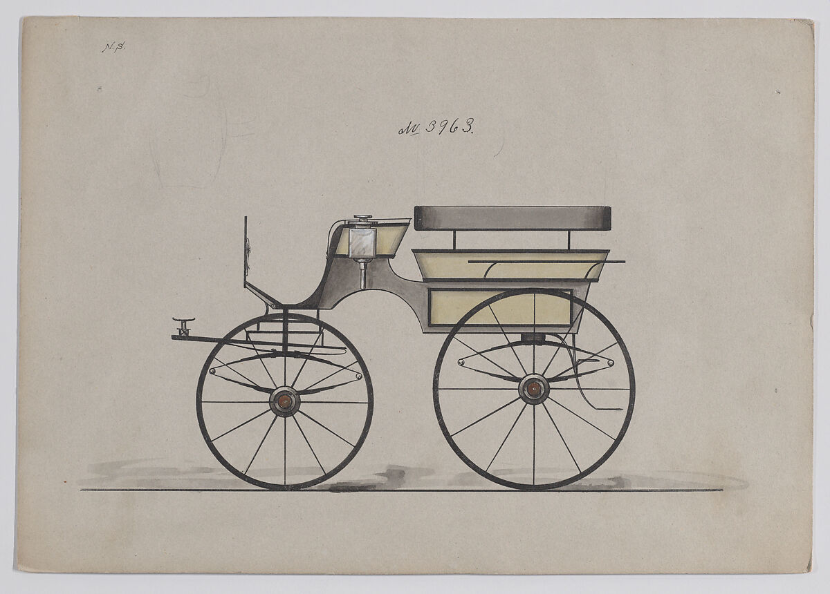 Design for Omnibus or Wagonette, no. 3963, Brewster &amp; Co. (American, New York), Graphite, pen and black ink, watercolor and gouache 