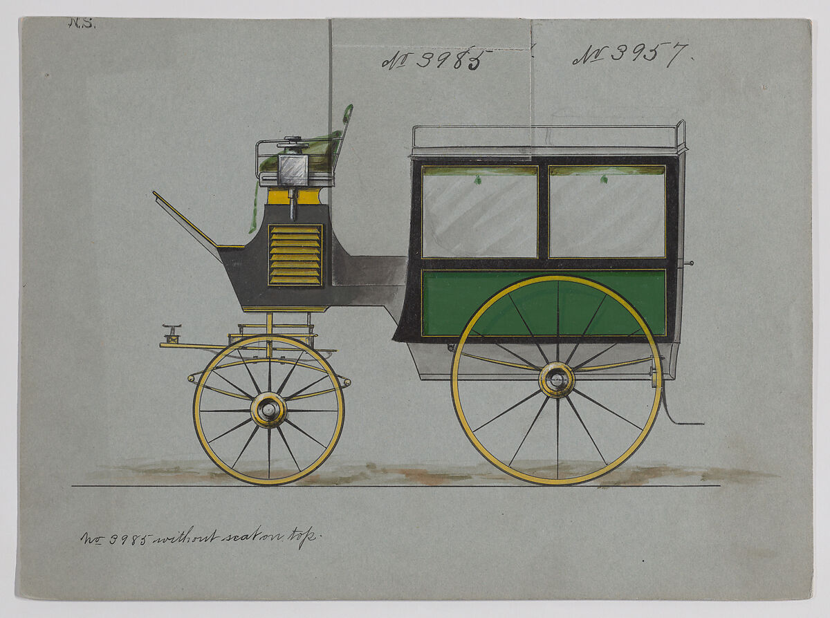 Design for Omnibus or Wagonette, no. 3985, Brewster &amp; Co. (American, New York), Pen and black ink, watercolor and gouache, with gum arabic 