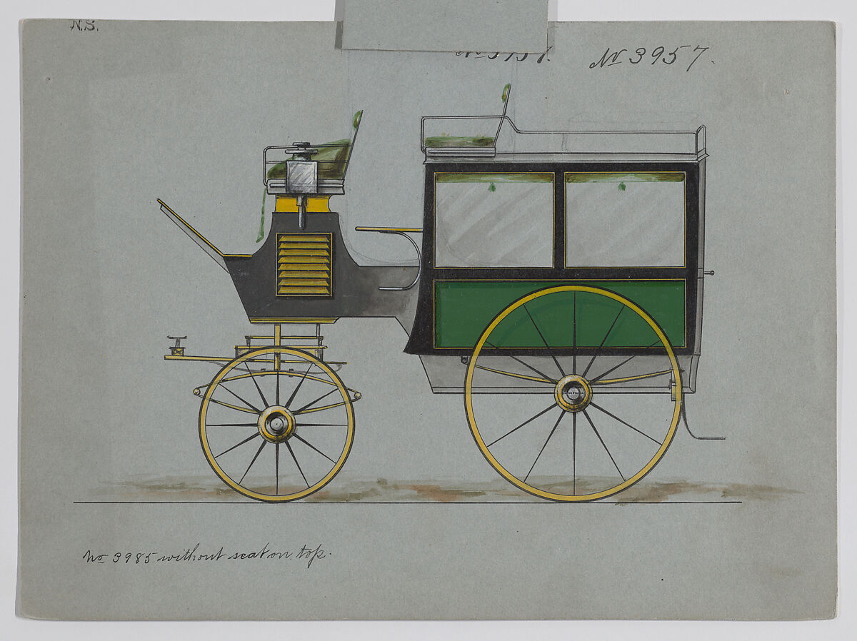 Design for Omnibus or Wagonette, no. 3985, Brewster &amp; Co. (American, New York), Pen and black ink, watercolor and gouache, with gum arabic