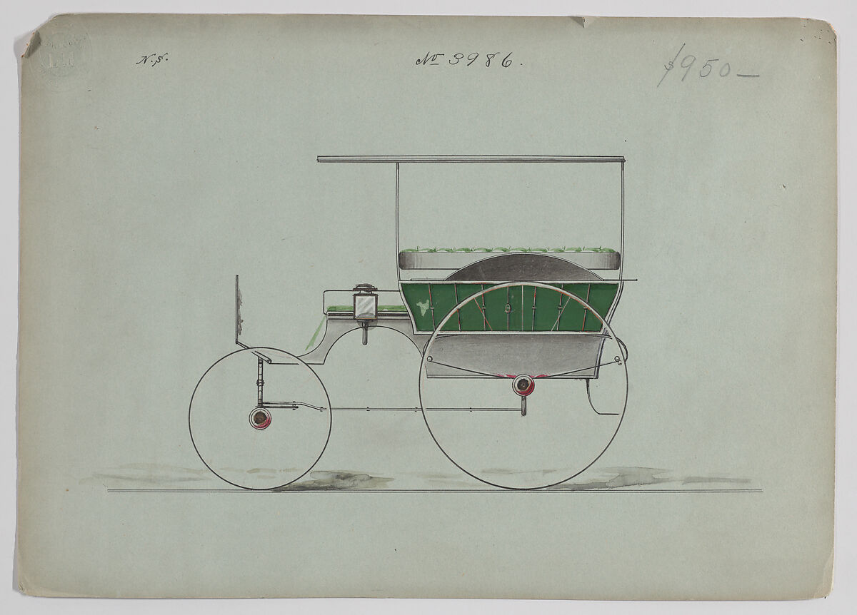 Design for Omnibus or Wagonette, no. 3986, Brewster &amp; Co. (American, New York), Pen and black ink, watercolor and gouache 