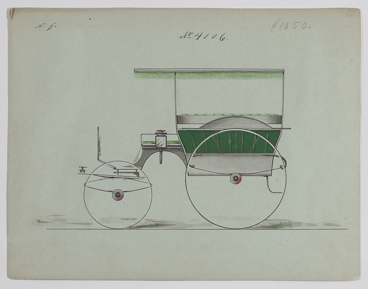Design for Omnibus or Wagonette, no. 4006, Brewster &amp; Co. (American, New York), Pen an black ink, watercolor and gouache with gum arabic 