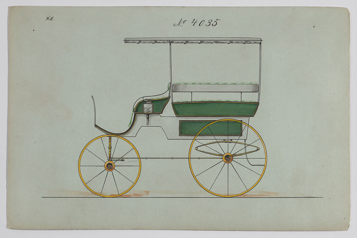 Design for Omnibus or Wagonette, no. 4035, Brewster &amp; Co. (American, New York), Pen and black ink, watercolor and gouache with gum arabic 