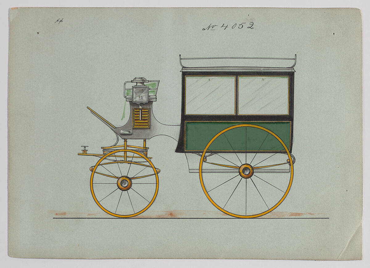Design for Omnibus or Wagonette, no. 4052, Brewster &amp; Co. (American, New York), Pen and black ink, watercolor and gouache with gum arabic 