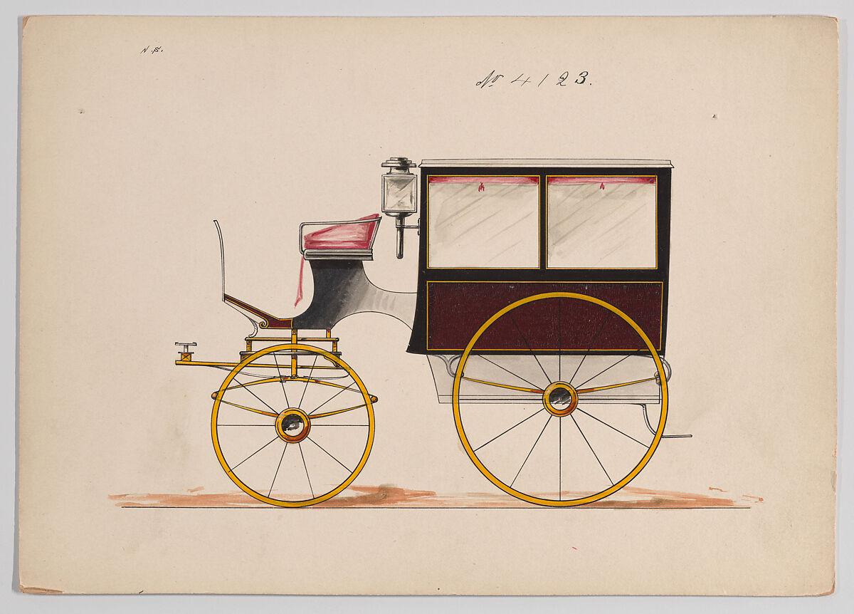 Design for Omnibus or Wagonette, no. 4123, Brewster &amp; Co. (American, New York), Pen and black ink, watercolor and gouache 