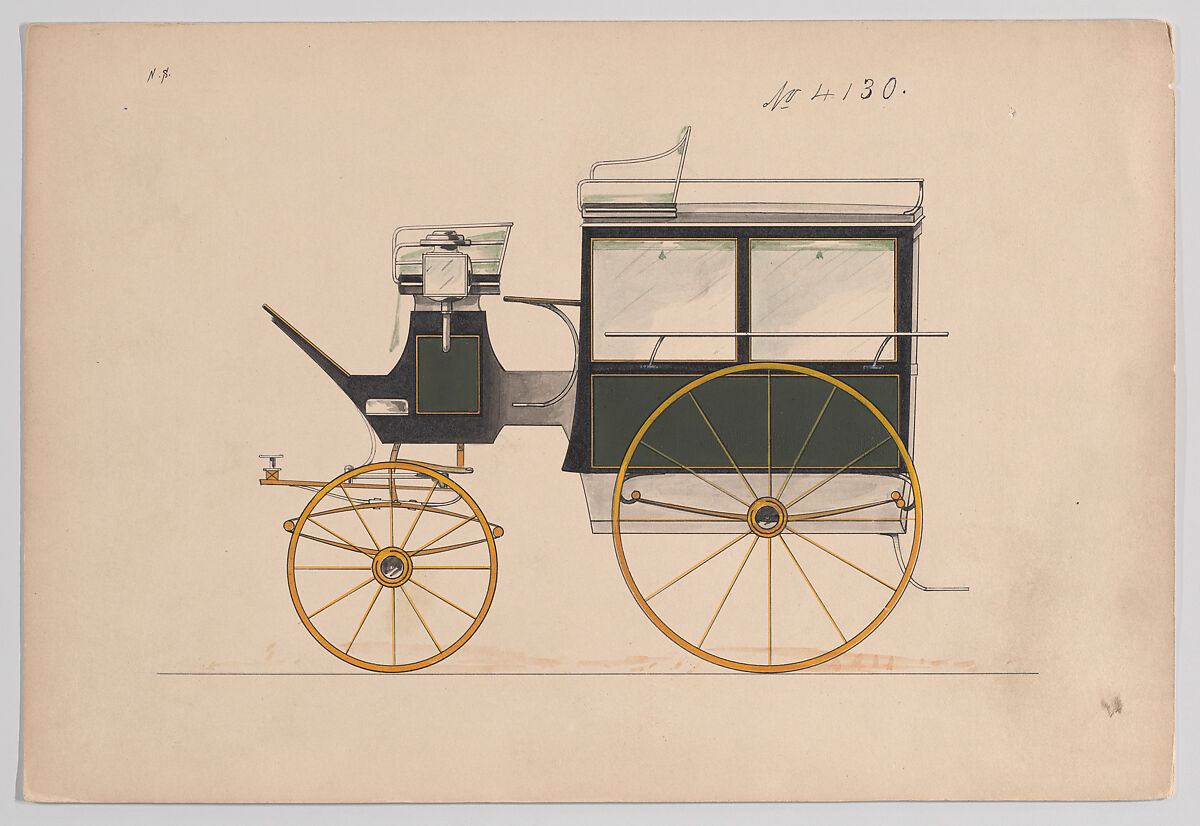 Design for Omnibus or Wagonette, no. 4130, Brewster &amp; Co. (American, New York), Pen and black ink, watercolor and gouache 