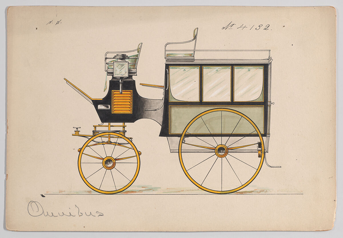 Design for Omnibus or Wagonette, no. 4132, Brewster &amp; Co. (American, New York), Pen and black ink, watercolor and gouache with gum arabic 