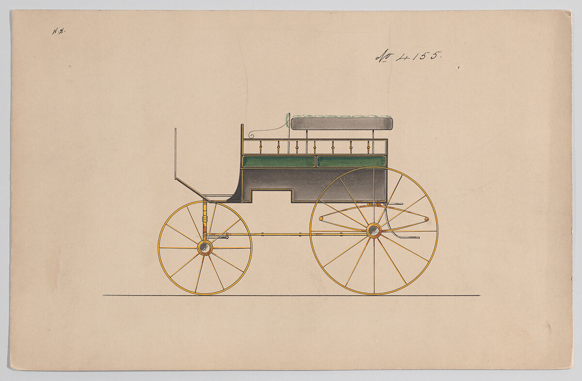 Design for Omnibus or Wagonette, no. 4155, Brewster &amp; Co. (American, New York), Pen and black ink, watercolor and gouache 