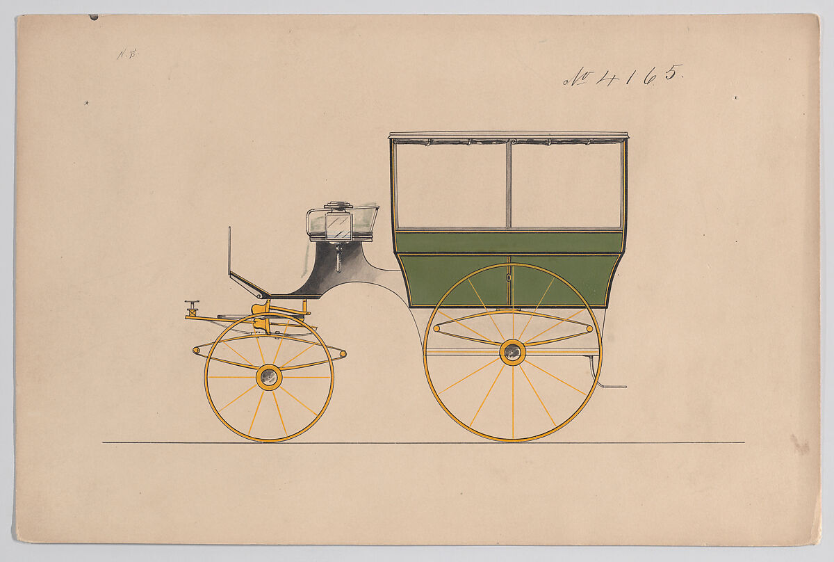 Design for Omnibus or Wagonette, no. 4165, Brewster &amp; Co. (American, New York), Pen and black ink, watercolor and gouache 