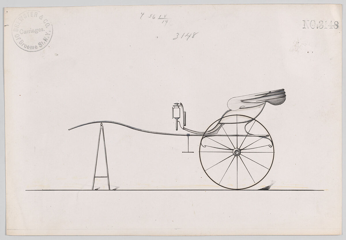 Design for Dog Cart or 2 Wheeler, no. 3148, Brewster &amp; Co. (American, New York), Pen and black ink, watercolor and gouache with gum arabic 