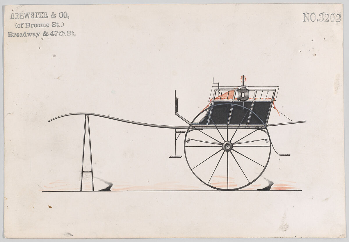White Chapel Cart # 3202, Brewster &amp; Co. (American, New York), Pen and black ink, watercolor and gouache with gum arabic 
