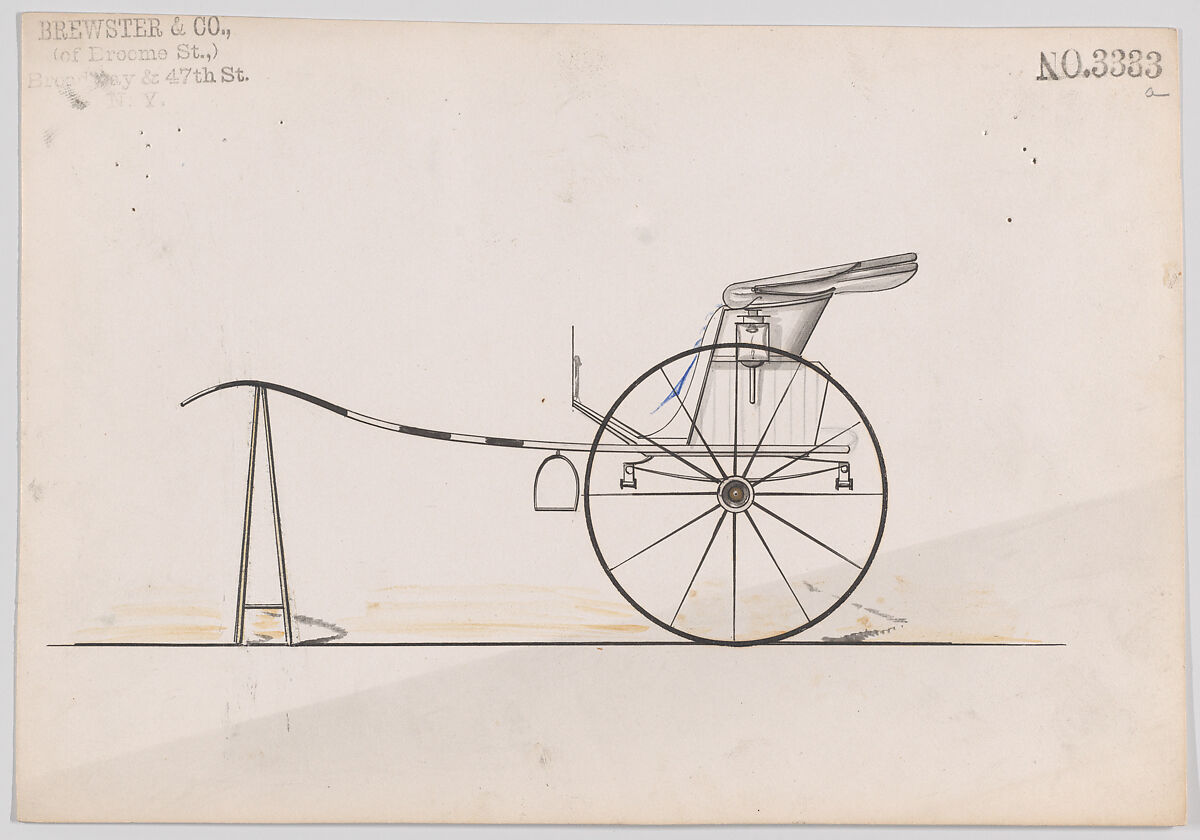 Stanhope Gig # 3333a, Brewster &amp; Co. (American, New York), Pen and black ink, watercolor and gouache with gum arabic 