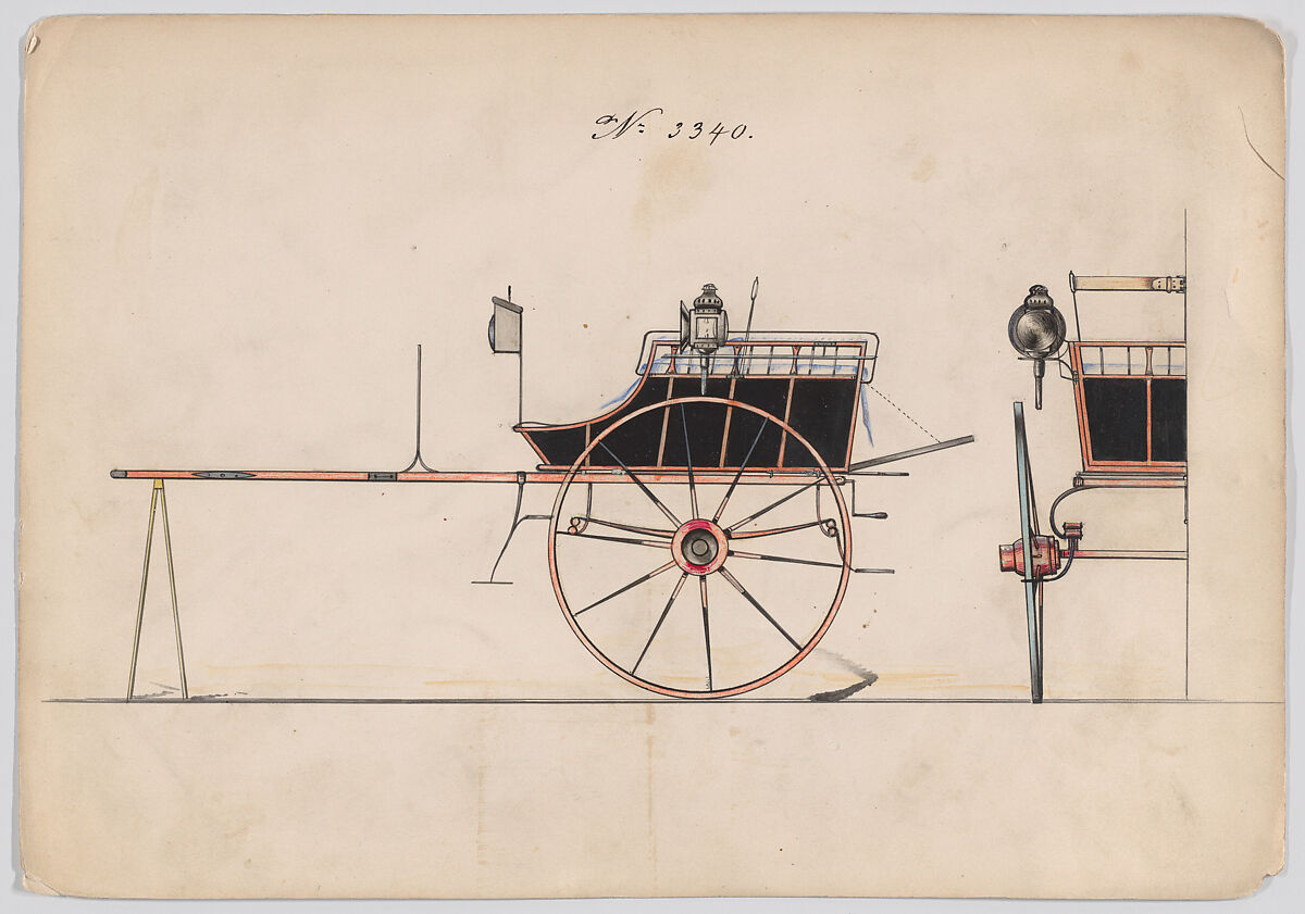 White Chapel Cart # 3340, Brewster &amp; Co. (American, New York), Pen and black ink, watercolor and gouache with gum arabic 