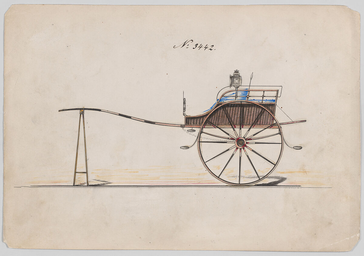 Villiage Cart # 3442, Brewster &amp; Co. (American, New York), Pen and black ini, watercolor and gouache with gum arabic 