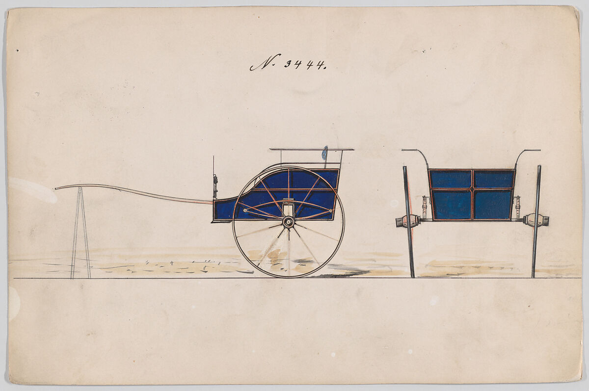 Villiage Cart #3444, Brewster &amp; Co. (American, New York), Pen and black ink, watercolor and gouache with gum arabic 