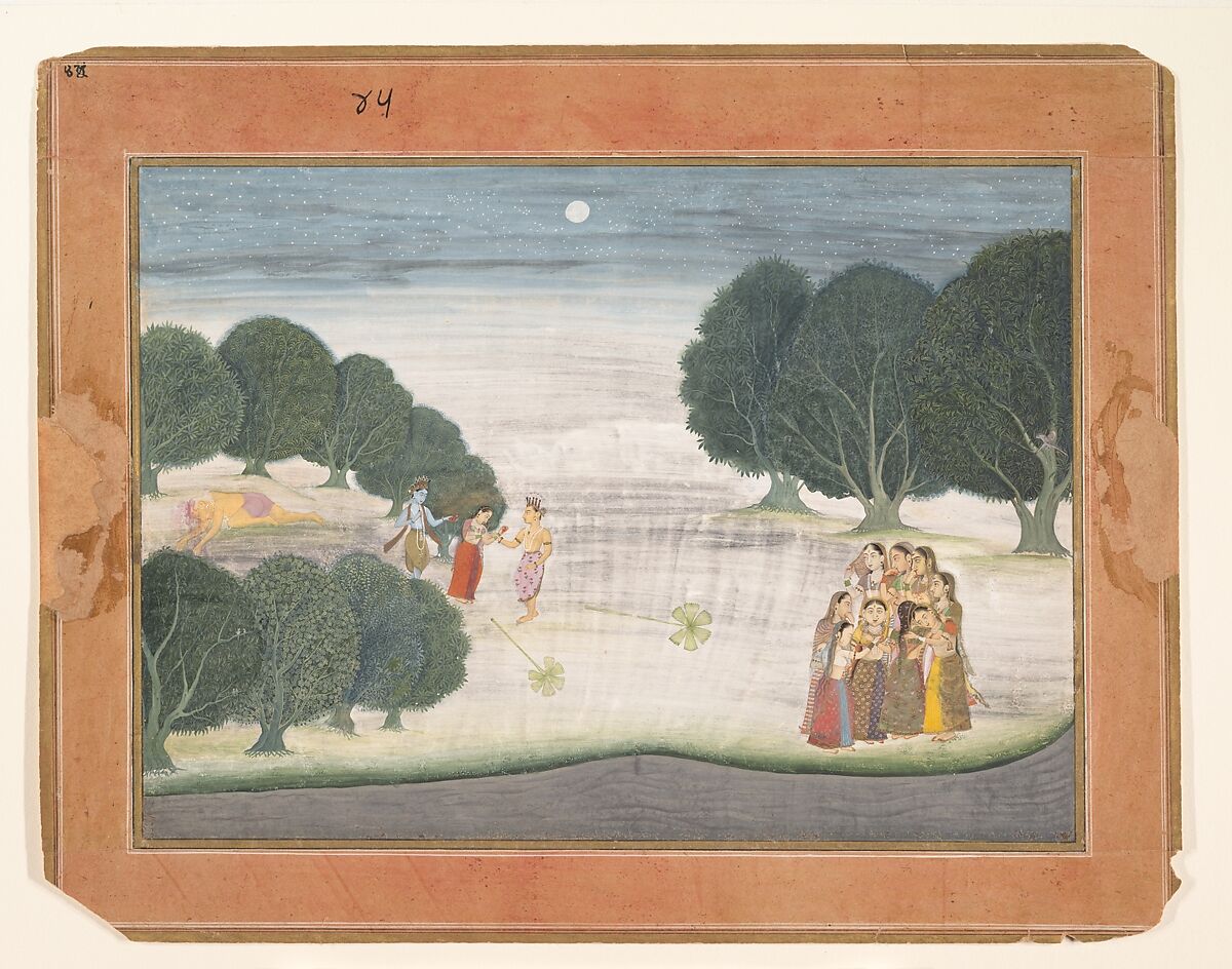 The Death of the Giant Shankachura: Page from a Dispersed Bhagavata Purana (Ancient Stories of Lord Vishnu), Ink and opaque watercolor on paper, India (Bikaner) 