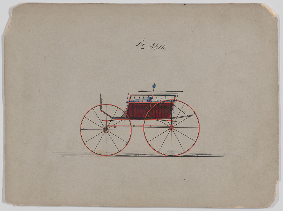 Dos-a-dos Phaeton # 3610, Brewster &amp; Co. (American, New York), Pen and black ink, watercolor and gouache with gum arabic 