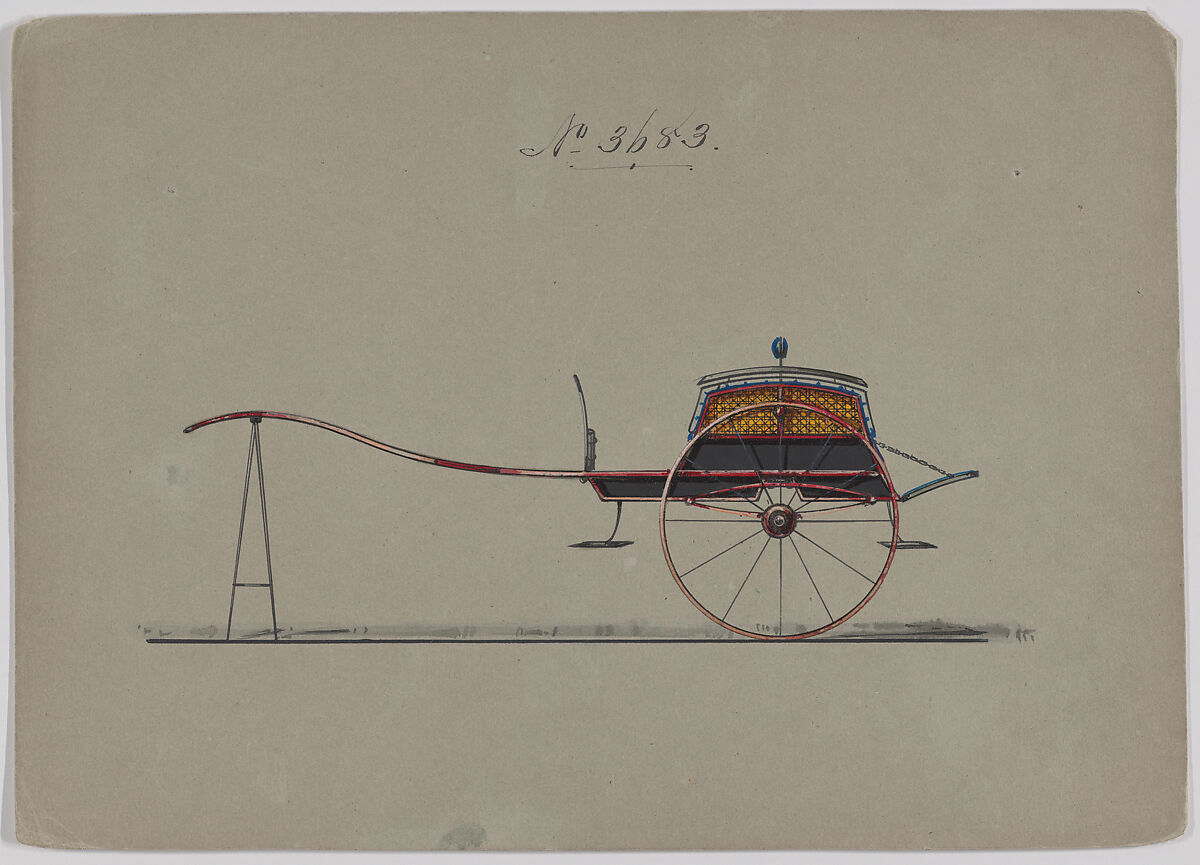 Dos-a-dos Cart #3683, Brewster &amp; Co. (American, New York), Pen and black ink, watercolor and gouache with gum arabic 