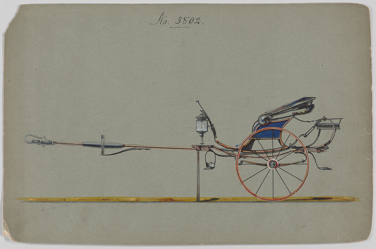 Curricle #3802, Brewster &amp; Co. (American, New York), Pen and black ink, watercolor and gouache with gum arabic 