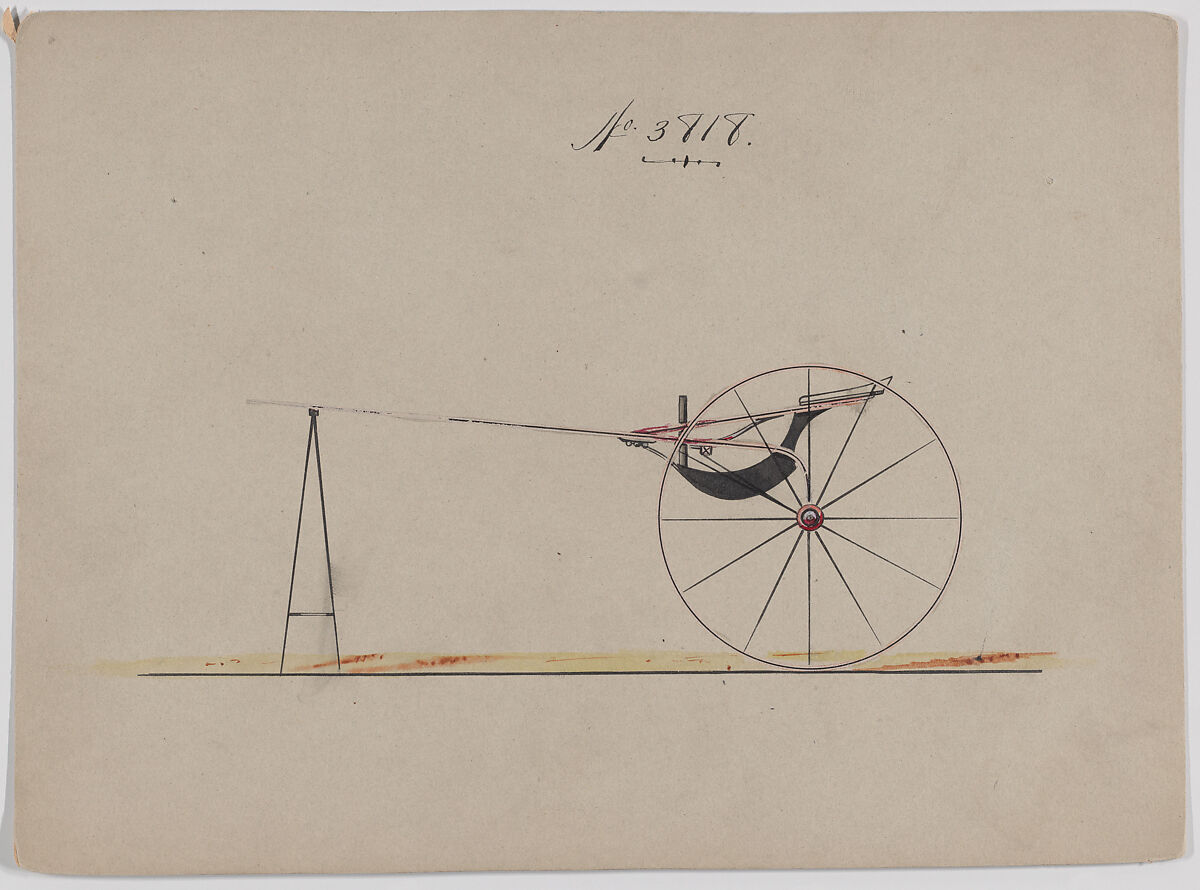 Design for Dog Cart or 2 Wheeler, no. 3818, Brewster &amp; Co. (American, New York), Pen and  lack ink, watercolor and gouache with gum arabic. 