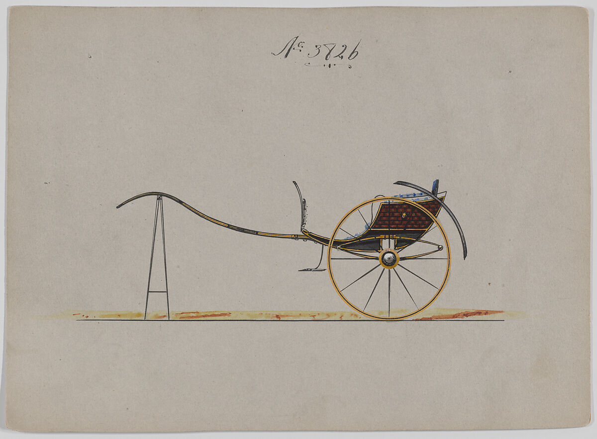 Design for Dog Cart or 2 Wheeler, no. 3826, Brewster &amp; Co. (American, New York), Pen and black ink, watercolor and gouache with gum arabic 