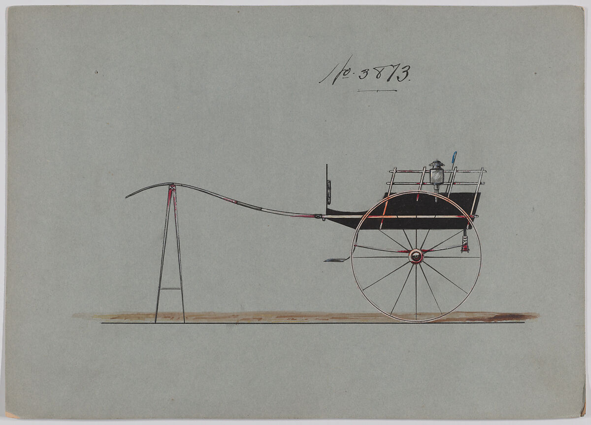 Design for Dog Cart or 2 Wheeler, no. 3873, Brewster &amp; Co. (American, New York), Pen and black ink, watercolor and gouache with gym arabic 