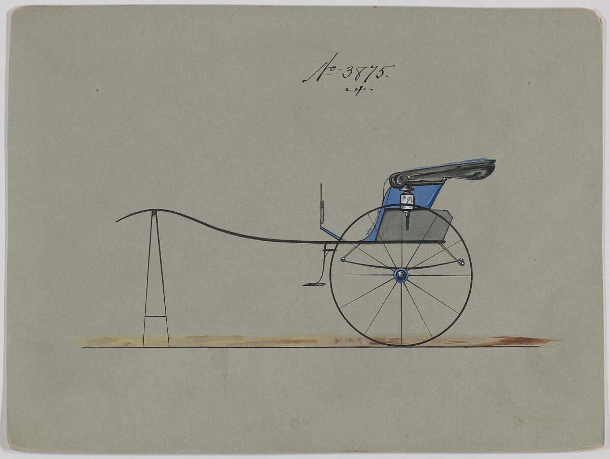 Design for Dog Cart or 2 Wheeler, no. 3875, Brewster &amp; Co. (American, New York), Pen and black ink, watercolor and gouache with gum arabic 