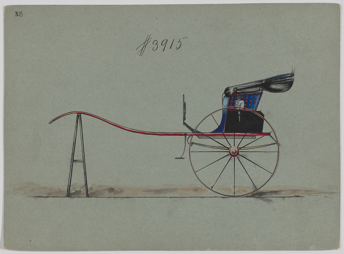 Design for Stanhope Gig, no. 3915, Brewster &amp; Co. (American, New York), Pen and black ink, watercolor and gouache with gum arabic 